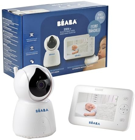 BÉABA Vigilabebés Zen plus, Inalámbrico con Cámara HD, Multifunciones, Vídeo, Walkie-Talkie, Termómetro Integrado, Alarma y Temporizador, Monitor de bebé de Gran Alcance para Bebés y Niños