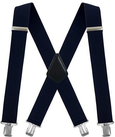 Moulen Men's X-Back 2 IN Wide Heavy Duty Clips Adjustable Suspenders, Navy