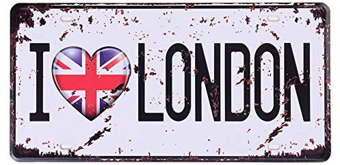 Shinewe Placa de matrícula de coche para casa/cafetería/bar/restaurante/exposición, decoración de pared vintage 15 x 30 cm (I LOVE LONDON)