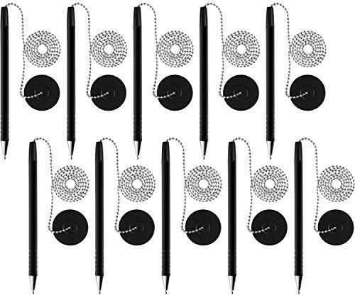 Outus 10 Stücke Sicherer Kugelschreiber mit Selbstklebender Stiftkette und Sicherheit Stifthalter für Heim Büro Bedarf (Schwarz Tinte)