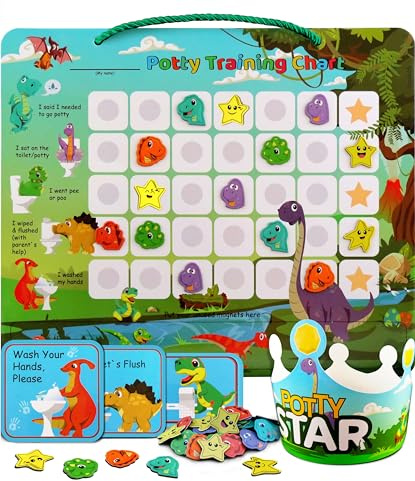 Tableau d’Apprentissage de la Propreté Dinosaure avec 35 Stickers Magnétiques - Tableau de Motivation à la Propreté, Tableau Magnétique de Propreté, Tableau de Récompense pour Filles avec Stickers