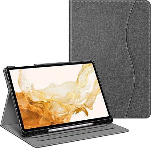 Fintie Hülle für Samsung Galaxy Tab S8 Plus 2022/S7 FE 2021/S7 Plus 2020 12.4 Zoll, Multi-Winkel Folio Schutzhülle mit S Pen Halter Dokumentschlitze und Auto Schlaf/Wach Funktion, Dunkelgrau