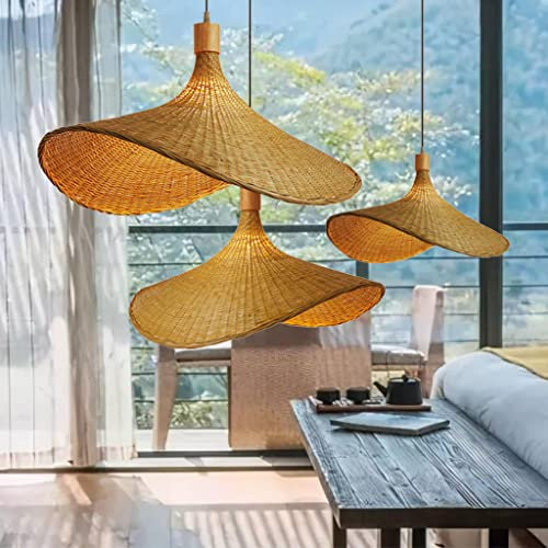 COCOL E27 Kronleuchter Vintage Deckenlampe Bambus Rattan - Laterne Kreative Deckenleuchte E27 Retro-Leuchte LED-Für Das Schlafzimmer Restaurant Schlafzimmer Wohnzimmer Cafe Lighting,50cm
