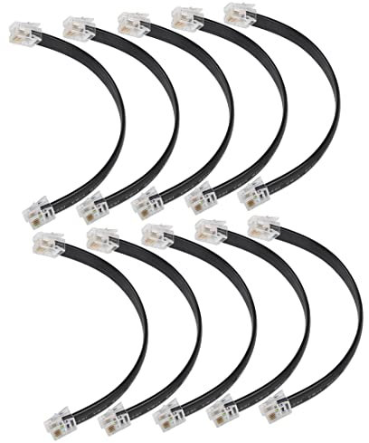 RIIEYOCA 6 pulgadas corto RJ12 cable recto 6P6C macho a macho cable telefónico plano, compatible con datos y voz (Negro, 10Pack)