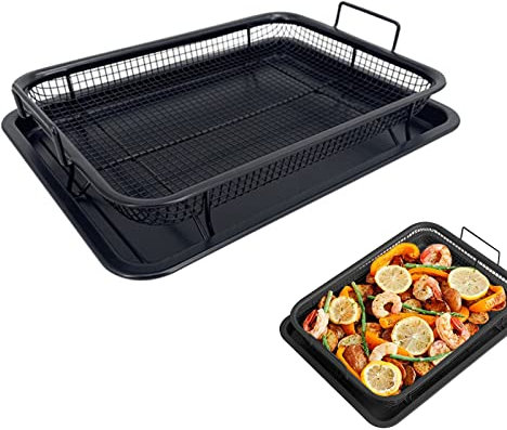 Teglia da Forno con Rastrelliera in Acciaio al Carbonio,13x 9.6Teglia Vassoio Rettangolare per Raffreddare gli Alimenti,per Cuocere Pollo Croccante,Pane,Biscotti,Patatine Fritte e Anelli di Cipolla