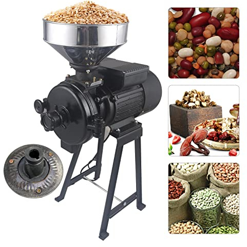 Electric Grain Mill, Commercial Electric Feed Mill, Heavy Duty Milling Machine - Cereals Grinder for Rice, Corn, Grain, Coffee, Wheat with Funnel (Dry, Wet 2200W, 110V)