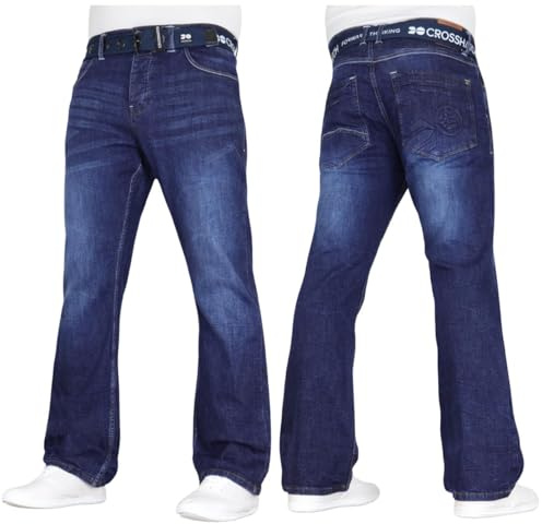 Crosshatch Mens Stretch Bootcut Fit Fashion Jeans Trousers Free Belt Stylish Branded Denim By JeanBase