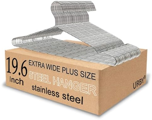 Extra breda trådhängare för kläder i plusstorlek, 45 cm rostfritt stål plus size-hängare perfekt för XL, XXL-skjortor, rockar, klänningar, etc. Silver. 40 stycken