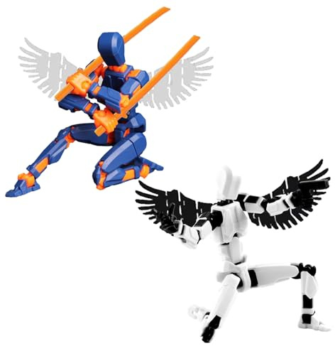HEOUCH 2 Piezas Figuras de Accion, T13 Action Figure Aladas, Figuras Articuladas Multiarticuladas, Movilidad Articular, 4 Armas, 3 Gestos Figuras de Acción, Automontaje, Múltiples Modos para Jugar