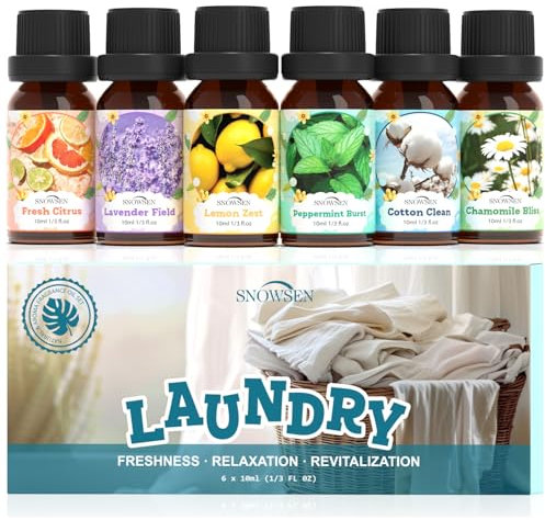 SNOWSEN Wäscherei Ätherisches Öle Set, Ätherische Öle für Diffuser, Duftöl Geschenkset, Seifenduftöl - Frische Zitrusfrüchte, Zitronenschale, Lavendelfeld, Pfefferminzexplosion, Kamillenglück