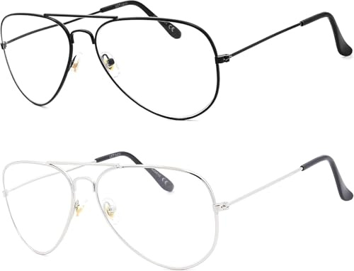 NUEVAS VISION Gafas Presbicia Hombre 2 PACK, Aviador, Marcos Metal, Estilo Retro, Gafas Ordenador, De Lectura, NV8132 (NEGRO+PALTA, 1, Diottria)