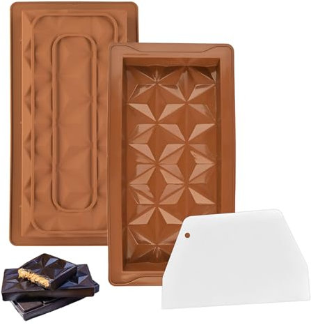 Watlikeup 2 Pcs Chocolate Bar Mold, Silicone Chocolate Moulds with Scraper, Heat Resistant Brown Chocolate Bar Mould for Desserts and Candy Making