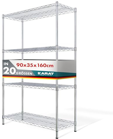 KARAT Metallregal dekoratives & Robustes Lagerregal, Kellerregal für Bad, Küche, Büro, Wohn- und Außenräume (90x35x160-chrome-everest ⌀ 22mm)