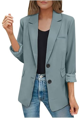 Damen Blazer, Jackett Casual Sweatblazer Frühling, Einfach Bequem Blaser Jacke Oversize Blazer Damen Kurz Regular Fit Open Front Einfarbig Damenjacken Frühjahr Sommer Blazer