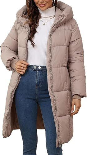 FM2018XSL Donna Cappotto Lungo con Cappuccio Puffer Imbottito Giacca da Neve Invernale Addensare Cappotto Isolato Capispalla in Piumino