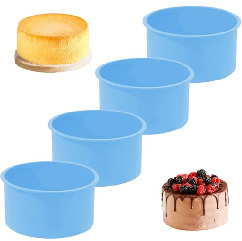 YXHZVON 4 Stück Silikon Backform Rund, 10cm Silikonform Backen BPA-Frei, Silikon Kuchenform Rund Backformen Pfanne für Schichtkuchen Käsekuchen Regenbogenkuchen (Blau)
