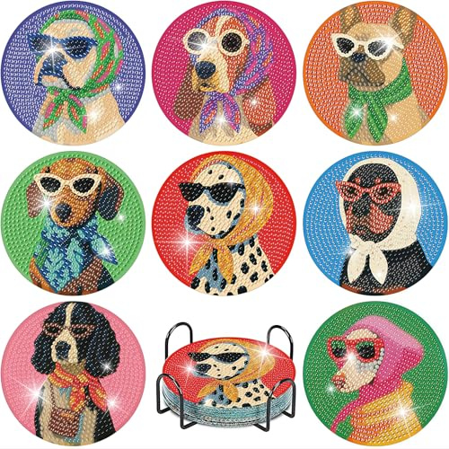 Bafutayawa Diamond Painting Coasters, Sottobicchieri con motivo cane, Set fai-da-te con supporto, Set artigianale per adulti di pittura a diamante