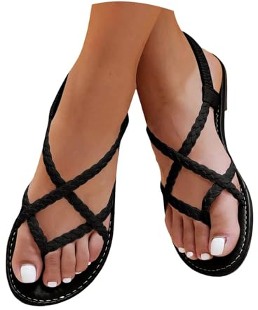Strappy Flat Sandals for Women Open Toe Boho Braided Ankle Strap Ladies Casual Summer Beach Vacation Sandals
