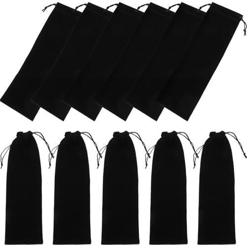 Cutlery Bags Drawstring Velvet Black Straw for 12pcs and Watch | Portable Reusable Pouches, Easy-clean Finish, Work and Camping Use, Compact Pack of Twelve