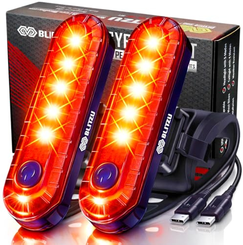 BLITZU USB-C Rechargeable Bike Tail Light 2 Pack, Bright Bicycle Rear Cycling Safety Flashlight Accessories for Night Riding, Cyborg 120T, 4 Light Modes for Adults Kids Men Women Road Mountain