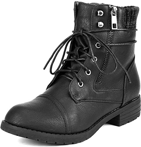 DREAM PAIRS Botines Invieno Plano Mujer Botas Militares de Cordones con Cremallera