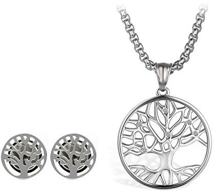 OIDEA Collar con Pendientes Árbol de la Vida Acero Inoxidable Deligado Joyería de Moda Regalo Pascua Aniversario de Boda Amor Salud