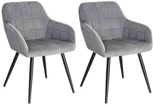 WOLTU Esszimmerstühle 2er Set Esszimmerstuhl Küchenstuhl Polsterstuhl Design Stuhl mit Armlehnen, mit Sitzfläche aus Samt, Gestell aus Metall, modern, Grau, BH93gr-2