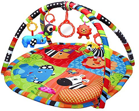 Animal Safari PlayMat, Play Gym Activity Play Mat & Gym for New Born Babies and Toddlers,Soft Toys,Fun Animals,Textures,Mirror, Discovery Carpet for Infants,New Born -Suitable from Birth