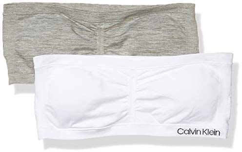 Calvin Klein Kids Girls' Seamless Bandeau Bra Multipack, White/Heather Grey, Large