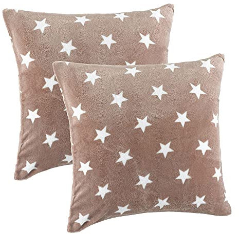 MALIKA Nicky-Teddy Cashmere Touch Coral Fleece Kissenbezug Kissenhülle alle Größen Couchkissen Sofakissen Deco Sterne, Größe:2X 50x50 cm, Designe:Sterne-Taupe
