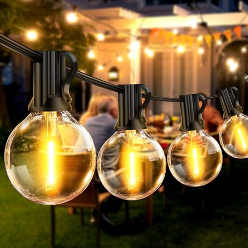 LED Lichterkette Außen Strom 20m - Outdoor Lichterketten 65FT mit Aussen Wetterfest 30+2 G40 Glühbirne Warmweiß Aussenlichterkette für Balkon Garten Pavillon Terrasse Vorzelt Hochzeit Party