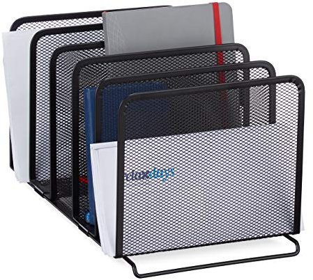 Relaxdays 1 x Katalogsammler, freistehender Magazinhalter aus Metall, 5 Fächer, Mesh Design, HBT: 18,5 x 20,5 x 37,5 cm, schwarz
