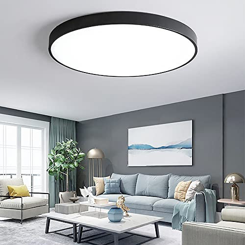 JDONG Lámpara de techo LED Negra Redonda Plana Ø50CM 54W Lámpara de techo regulable con mando a distancia 3000K-6500K Blanco Cálido Blanco Frío Lámpara de luz diurna para salón dormitorio cuarto de ni