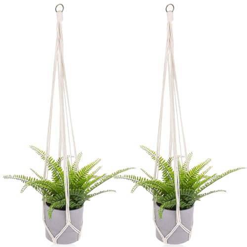 Sliverdew 2 Stück Blumenampel Hängend Innen, Makramee Blumenampel Set Baumwollseil Hängeampeln Boho Pflanzenaufhänger Zimmer Deko Aesthetic Hängetopf für Decken, Balkone, Terasse, Fenster, Garten