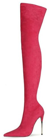 GZHMMAN Dam knähöga stövlar högklackade lårstövlar skopumps spetsig tå elastisk metall häl ärm täckt ben klack höjd 12 cm