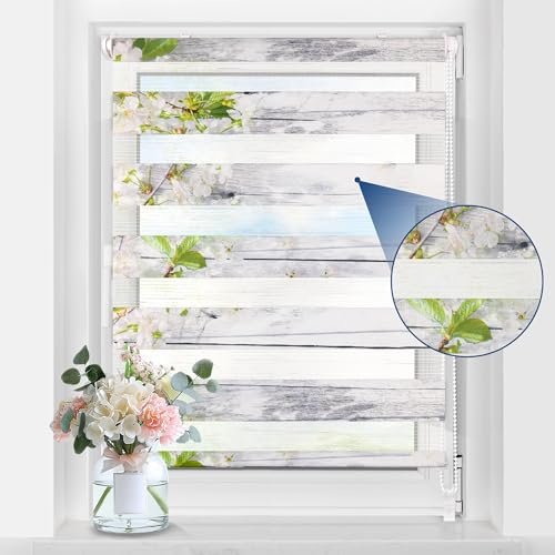 Grandekor Doppelrollo Klemmfix ohne Bohren mit Muster B80 x H140 cm (Stoffbreite 76cm) Blumen, Duo Rollo klemmrollos Rollos mit Motiv für Fenster innen ohne Bohren Lichtdurchlässig & Verdunkelnd
