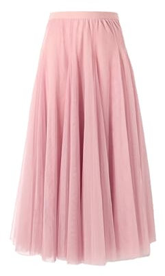 BrightGlow Langer Maxi-Tüllrock Damen A-Linie Midi Rock Unterrock Lagenrock Faltenrock Damen-Tüllrock mit hoher Taille Bühnenkleid Mesh Tutu Röcke für Hochzeit Party Rosa L