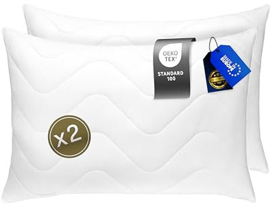 FAM' Home luxuriöses Kissen 50x60 2er Set – Kopfpolster Volumenfüllung (600 g) - ergonomische weiße Schlafkissen - Leichte Pflege – Allergiker Kopfkissen 50x60 Waschbar bis 95 °C - Atmungsaktiv