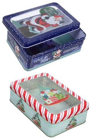 KICHOUSE 2piezas Caja De Hojalata Para De Navidad Ventana Transparente Almacenamiento Para Galletas Chocolates y