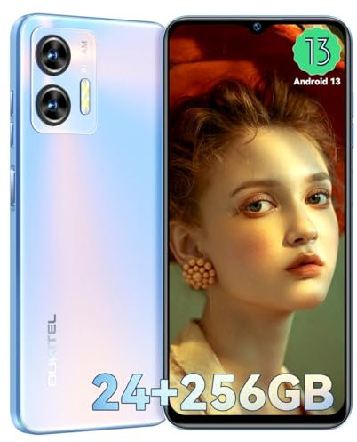 OUKITEL C35 Mobile Phones-24GB RAM(12+12)+256GB ROM Phones, 6.56” HD+,50MP+8MP,Android 13 Smartphone, 5150mAh, 4G Dual SIM, Face/Fingerprint ID, GPS,BT 5.0,Blue