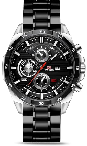 OFFCUP Reloj para Hombre, 50mm Cronografo Impermeable Relojes, Reloj Analógico de Cuarzo con Correa en Acero Inoxidable et Fecha Automática, Negocios Casual Relojes de Pulsera para Hombres (Plata)