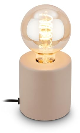 BRILONER - Lampara mesa con cable e interruptor, base cerámica, E27, máx. 10 W, lamparas mesita noche, salon, 10x10,3 cm, beige