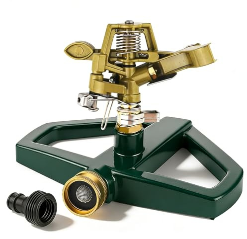 Irrigatore per prato con base in metallo, ampie superfici, irrigatore a pulsazioni, regolatore a impulsi pesanti con base in metallo, girevole a 360° per una copertura di grandi superfici