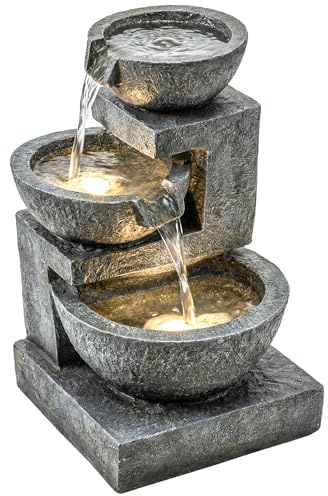 Outsunny Fuente de Agua Decorativa con Iluminación LED y Bomba, Fuente de Jardín Exteror en Cascada de 3 Niveles, Resistente a la Intemperie, para Jardín, Patio, Terraza, 40x37x61 cm, Multicolor