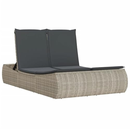 WGYHOME Doppel-Sonnenliege Hellgrau PE-Rattan 110x200 cm mit Verstellbarer Rückenlehne & waschbaren Kissen – für Garten, Terrasse, Balkon