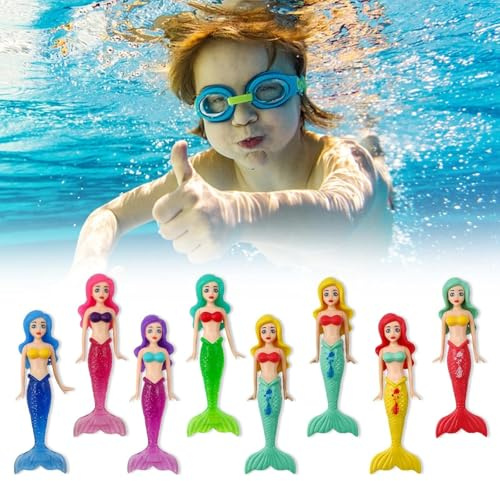 XBAIPIN Lot de 8 Jouets de plongée colorés pour Enfants, avec 4 Figurines | de sirène transparentes, jouet de piscine parfait pour la piscine, l'entraînement de plongée et le plaisir sous-marin créatif