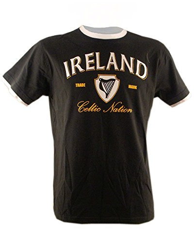 T-Shirt Imprim� Harpe Pays Celtiques et Bande Blanche, Couleur Vert Bouteille