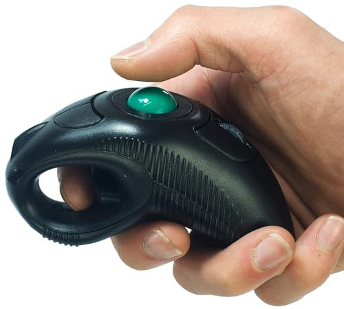 YUMQUA Y-10W 2.4 GHz Portable Finger Handheld Wireless Ambidextrous Trackball Mouse for Carpal Tunnel Left/Right Handed Users(Black) Laptop Lovers