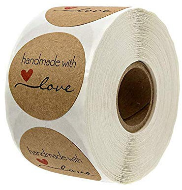 Haobase 500 Stück Roll-in Kraftpapier Aufkleber Rund Natur Kraft Handmade with Love Sticker für Backen Geschenktüten Hochzeit Thanksgiving