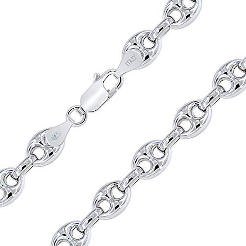 PLANETYS - Hohl Kaffeebohne Bohnenkette 925 Sterling Silber Rhodiniert Kette - Halskette - 7.5 mm Breite - Längen: 65 cm